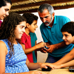 **

Prompt:  A diverse group of people in a rural Andalusian community participating in a hands-on technology workshop, led by a younger mentor. Focus on the expressions of curiosity and engagement, highlighting the usefulness of internet for farming, family connections, and health information.  Warm, natural lighting.

**
