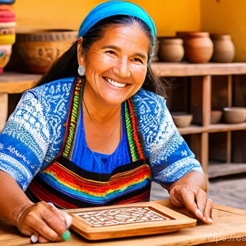 기술 격차 해소의 경제적 효과 분석 - A bustling artisan workshop in a sun-drenched town square in Oaxaca, Mexico. A smiling, middle-aged ...