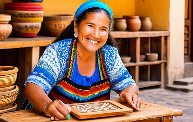기술 격차 해소의 경제적 효과 분석 - A bustling artisan workshop in a sun-drenched town square in Oaxaca, Mexico. A smiling, middle-aged ...