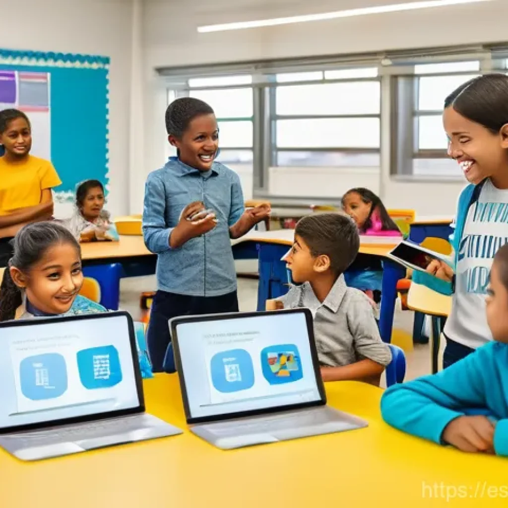 기술 격차 해소를 위한 STEM 교육 프로그램 - A vibrant and modern STEM classroom in a Spanish-speaking country, filled with a diverse group of el...