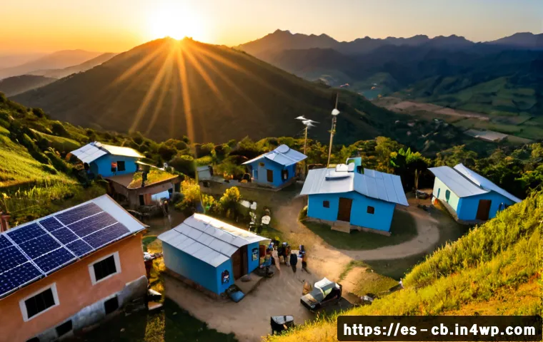 기술 격차 해소를 위한 인프라 구축 전략 - Photorealistic wide-angle scene of a rural Spanish-speaking Latin American village at sunrise, a sma...